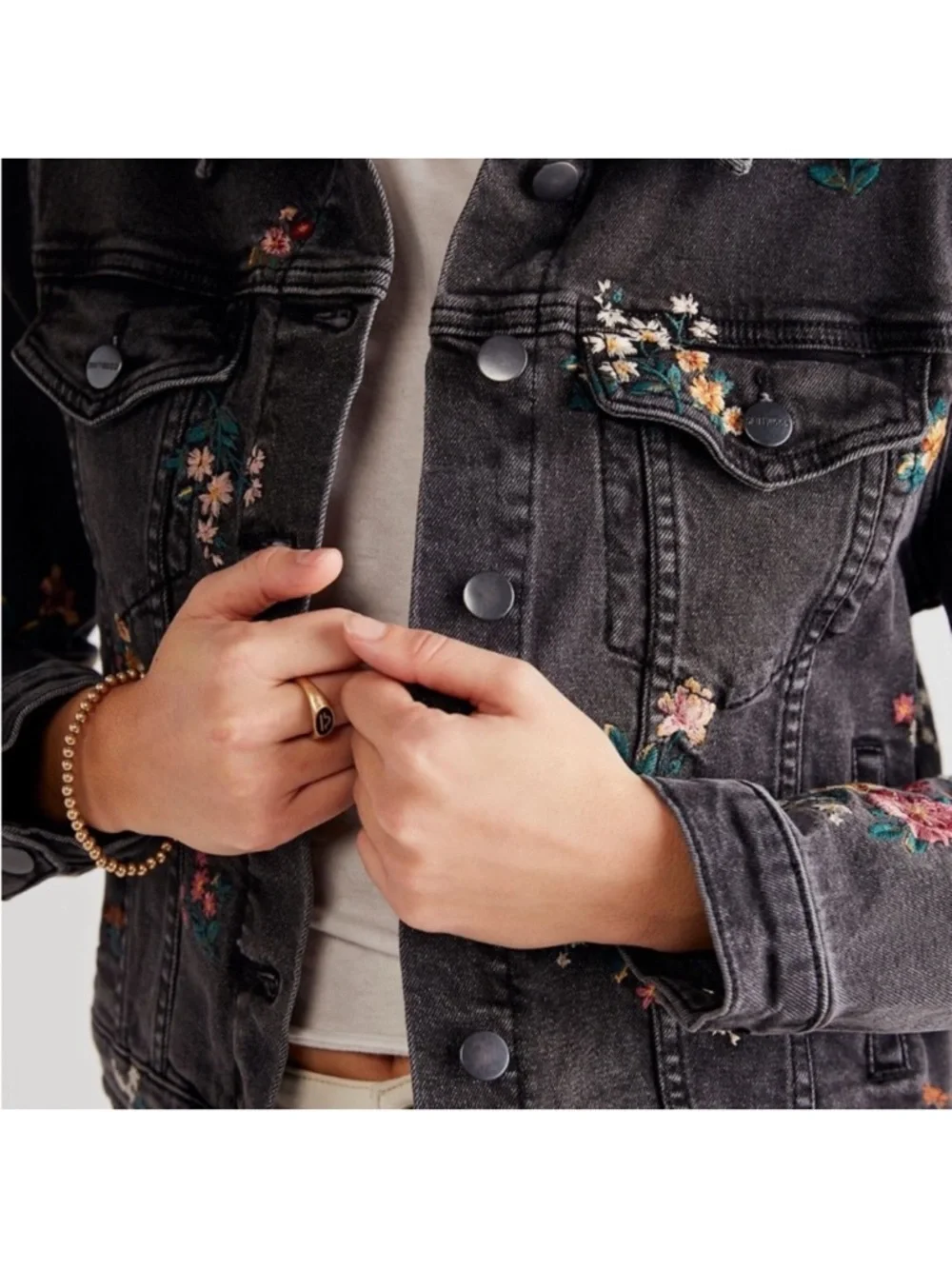 Free People Driftwood floral embroidered denim jacket - Picture 3 of 10
